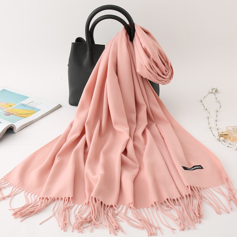 2022 Winter Scarf Solid Thick Women Cashmere Scarves Neck Head Warm Hijabs Pashmina Lady Shawls And Wraps Bandana Tassel
