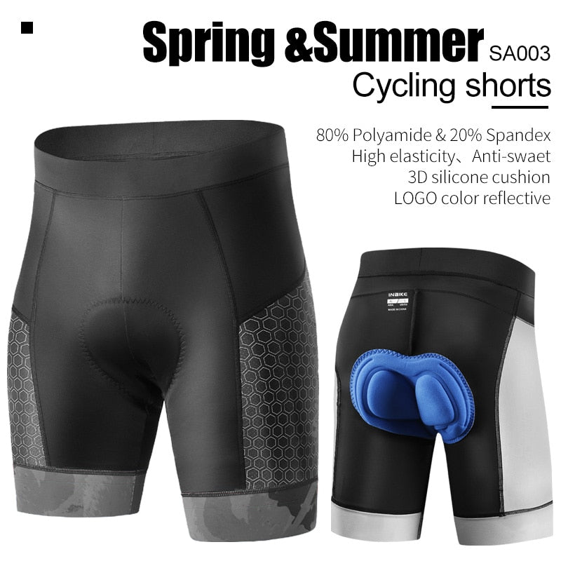 INBIKE 3D Thickened Pad Cycling Shorts Shockproof MTB Bicycle Shorts Summer Men Road Bike Shorts Reflective Tights SA003