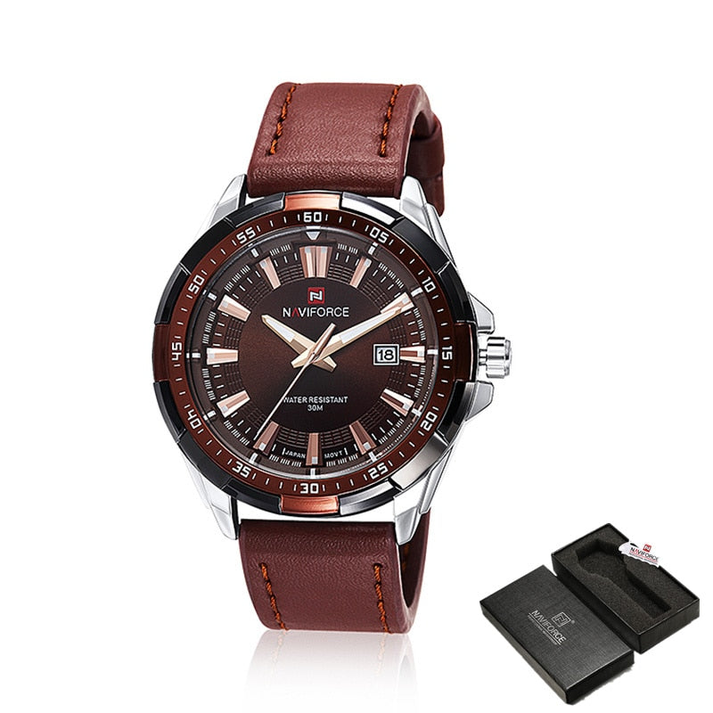 NAVIFORCE Mens Watches Top Luxury Brand Fashion Sport Watches Men Waterproof Quartz Clock Male Army Military Leather Wrist Watch