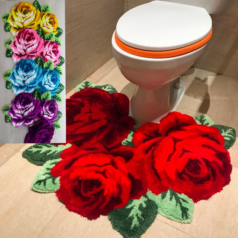 New arrival hot sale beautiful and soft rose rug for bathroom rose rug for stool rug  for stool