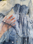 2022 New Female O-neck Stars Sequined Mesh Shiny Fairy Dress Women Elegant Bling Gauze Princess Puff Dresses Vestidos De Fiesta