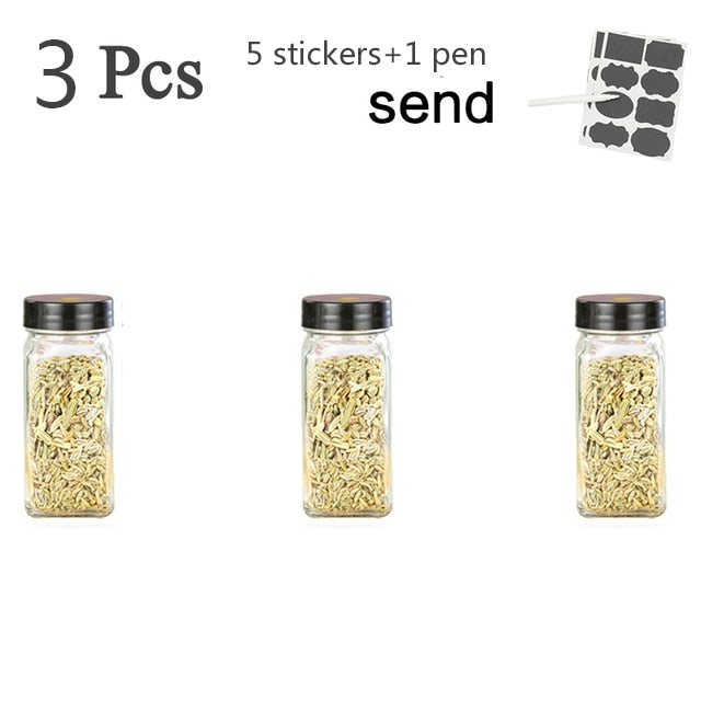 3-12PCS Set Seasoning Jar Square Glass Container Seasoning Bottle Kitchen Outdoor Camping Seasoning Container Glass Sealed Jar