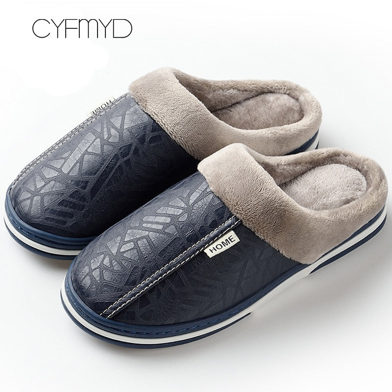 Men shoes 2021 Home Slippers men leather Memory Foam Indoor slippers for men Non-Slip Warm Winter House Adult slipper plush