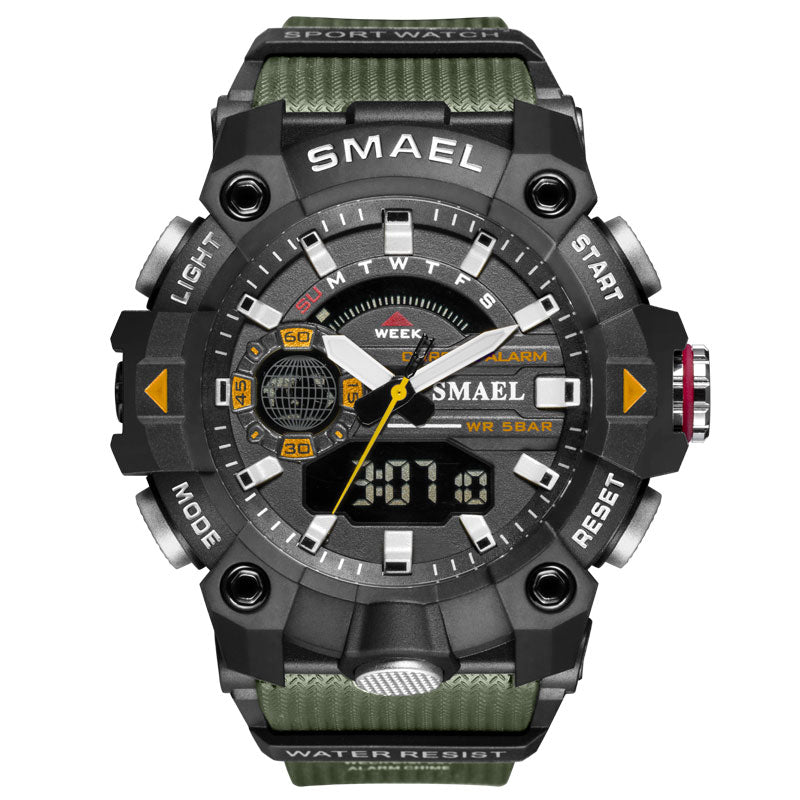 Relojes deportivos SMAEL a la moda para hombre, resistente a los golpes, 50M, resistente al agua, reloj de pulsera LED con alarma, cronómetro, relojes militares para hombre 8040