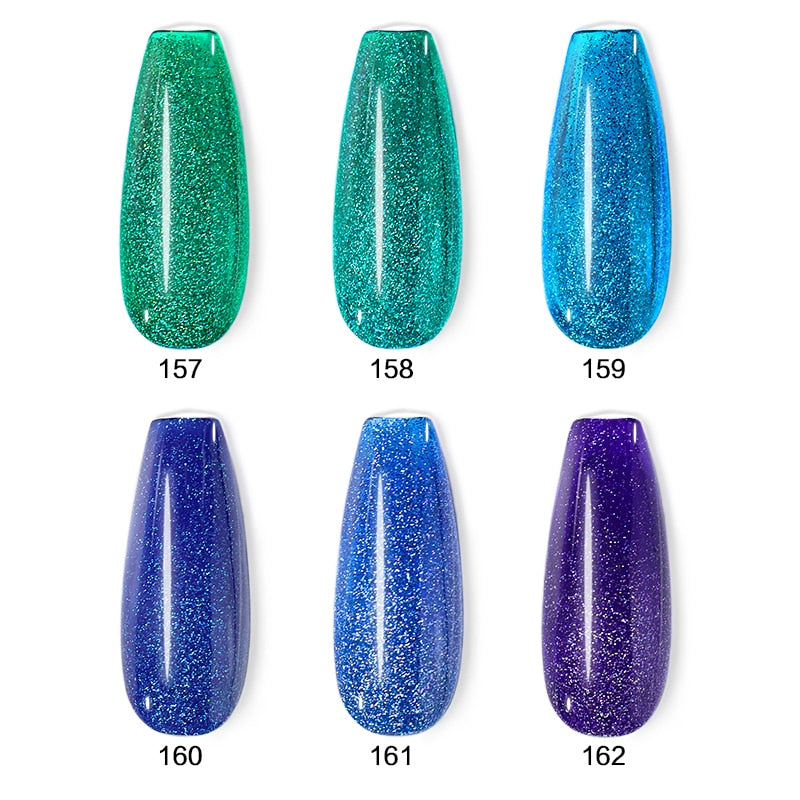 Beautilux Glitzer-Nagellack-Set, 6 Stück/Set, x 10 ml, Meerjungfrau, Platin, Regenbogen-Chamäleon, semi-permanente Nägel, Kunstlack, Lot