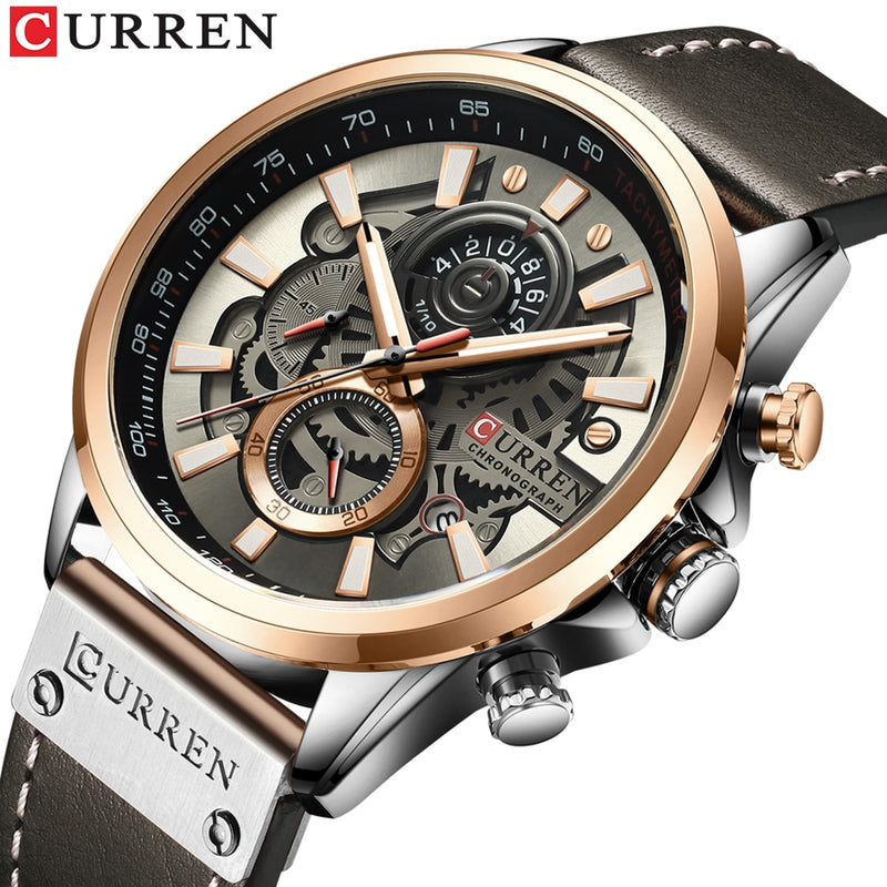 CURREN Watch for Men Top Brand Watches Leather Strap Wristwatch Fashion Chronograph Sport Quartz Clock Male Gift