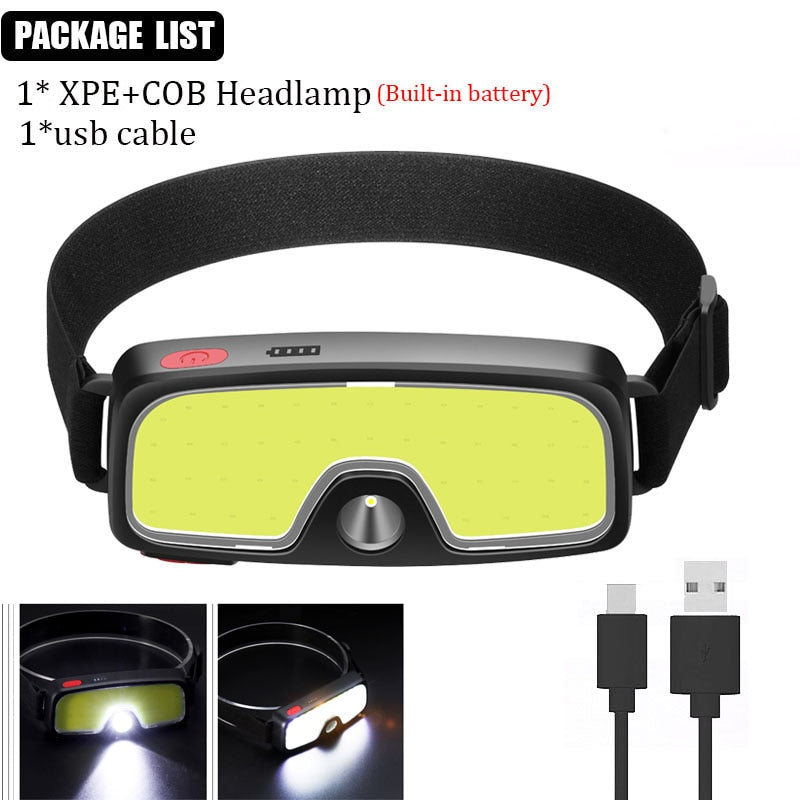 2021 Year New Style Headlamp Portable Mini COB LED Headlight with Built-in Battery Flashlight USB Rechargeable Head Lamp Torch