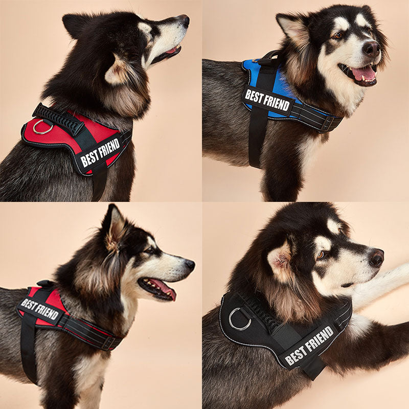 Servicio de arnés para perros, arnés reflectante K9, chaleco de cuello de nailon ajustable para perros pequeños y grandes, suministros para mascotas que caminan y corren