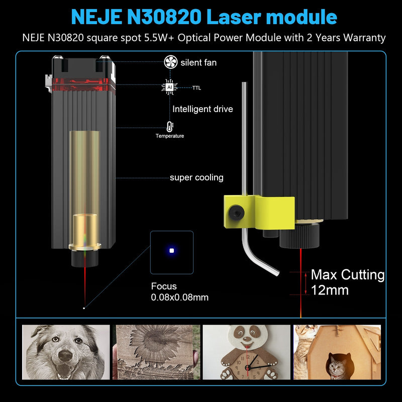 NEJE 3 40 W Lasergravierer, 5,5-7,5 W Ausgangsleistung CNC-Laserschneider / Drucker, 3D-Holzfräser, Gravier- und Schneidemaschine