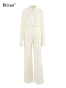 Bclout Long Sleeve Autumn Winter Shirts Blouses Woman Pleated Work Ladies Tops Elegant Loose Women Blouse Khaki Solid Tops 2022