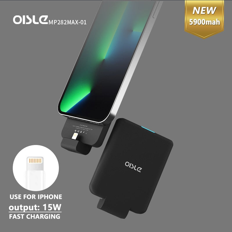 OISLE Mini-Back-Clip-Akku für iPhone 12 11 X 7 8 6 Plus SE XS MAX XR SE2 Slim Backup External Battery Charger Case Power Bank