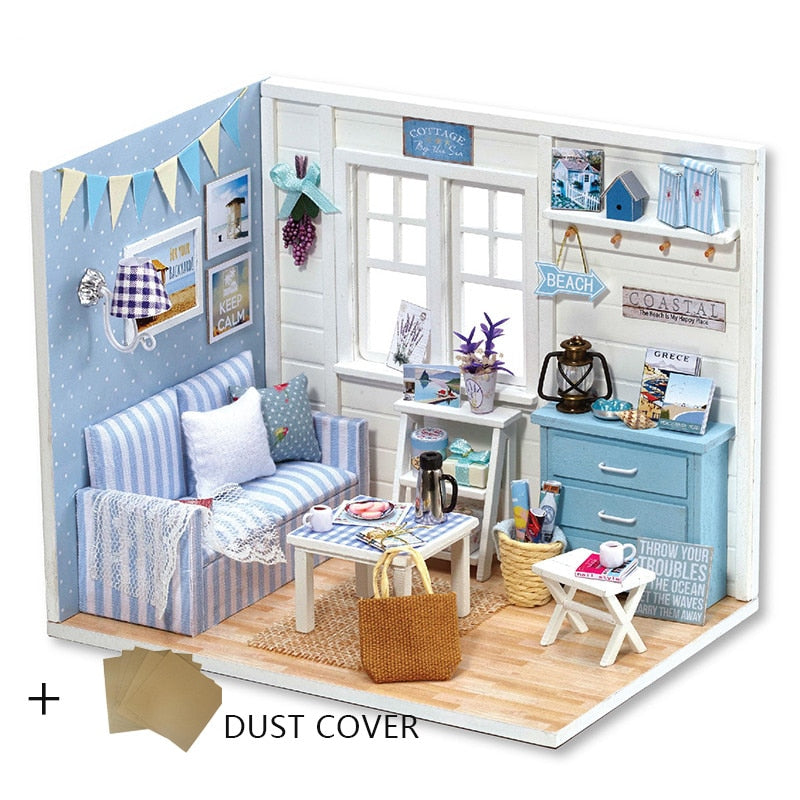 Diy Dollhouse Wooden Miniatures Doll House Furniture LED Lights House Building Kit Toys for Children Birthday Gifts