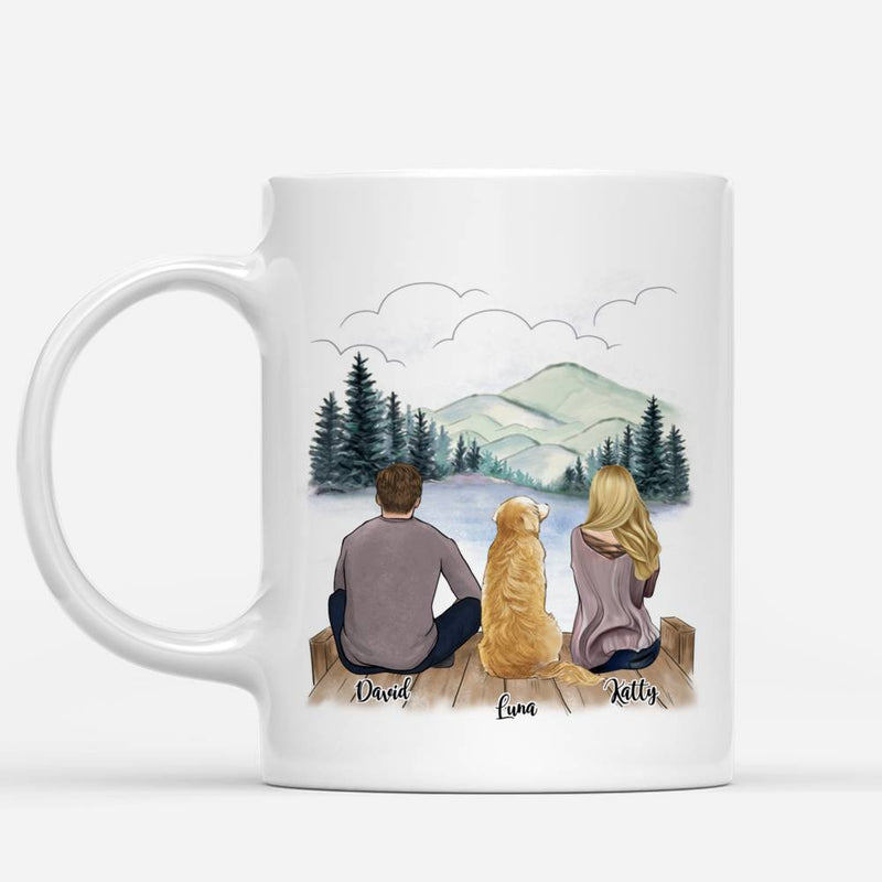 Paar und Hunde Mann Frauen Personalisierte Tasse Maßgeschneiderte Steingut Kaffeetassen Tassen Geschenk für Familie DIY 11/15Oz R2060