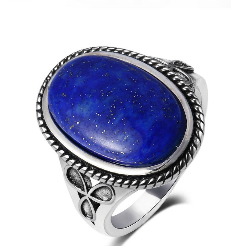 Vintage Ring Natural Blue Sandstone Rings for Women&