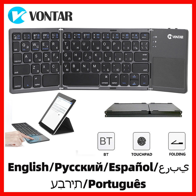 Folding Bluetooth Keyboard Wireless Klavye English/Russian/Spanish/Arabic/Hebrew/Portugues for IOS/Android/Windows ipad Tablet