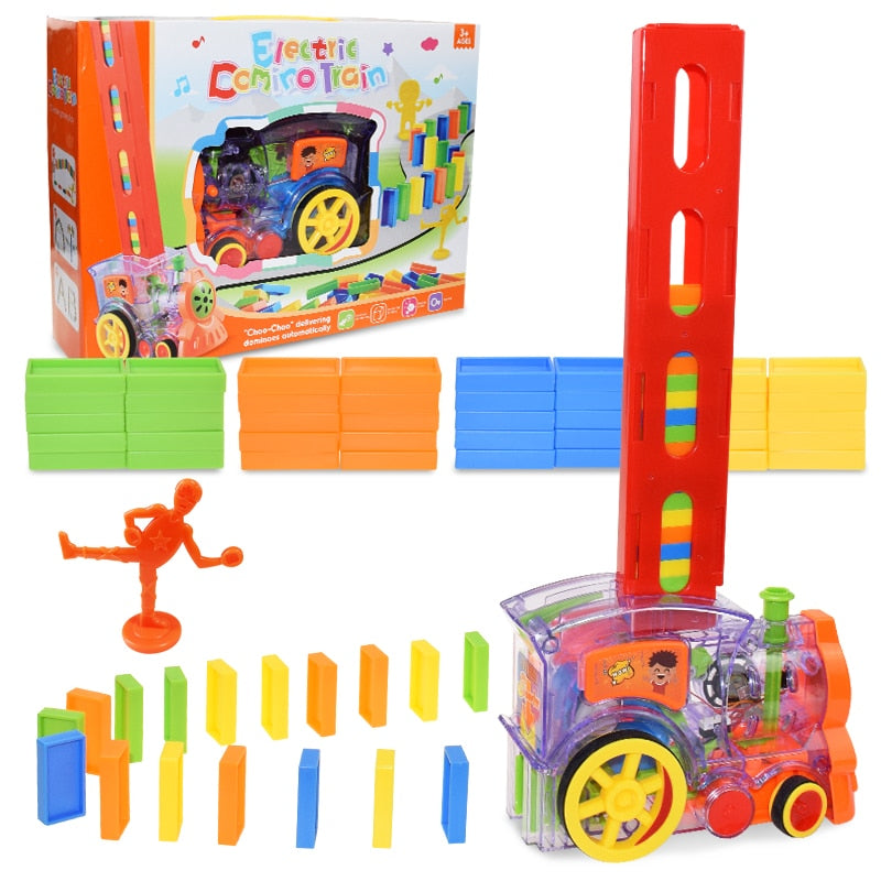 Kids Domino Train Car Set Sound Light Automatic Laying Domino Brick Colorful Dominoes Blocks Game Educational DIY Toy Gift