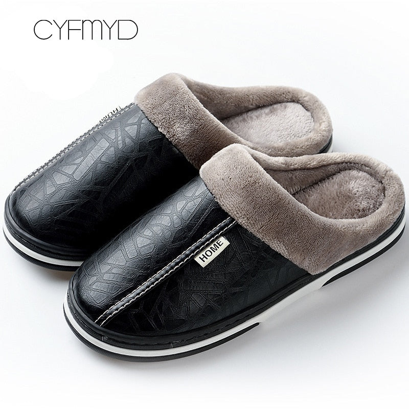 Men shoes 2021 Home Slippers men leather Memory Foam Indoor slippers for men Non-Slip Warm Winter House Adult slipper plush