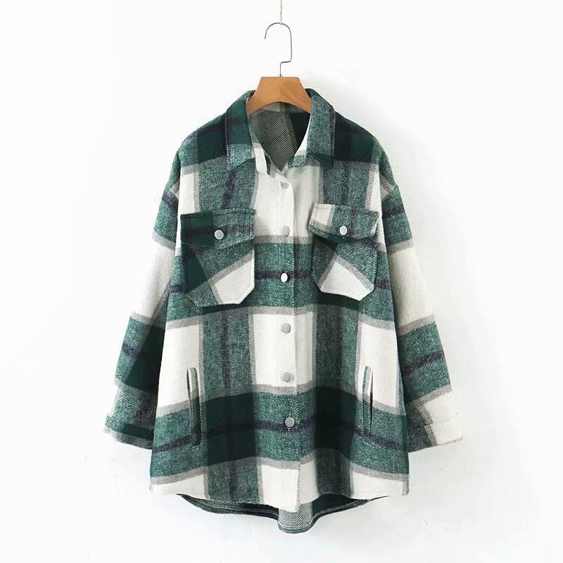 Tangada 2020 Autumn Winter Women Blue Plaid Long Coat Jacket Pocket Casual Warm Overcoat Fashion Outwear Tops QW12