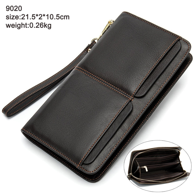 Cartera WESTAL para hombre, bolso de mano de cuero genuino, cartera para hombre, cartera de cuero para tarjetas de crédito, carteras para teléfono, monederos para pasaporte