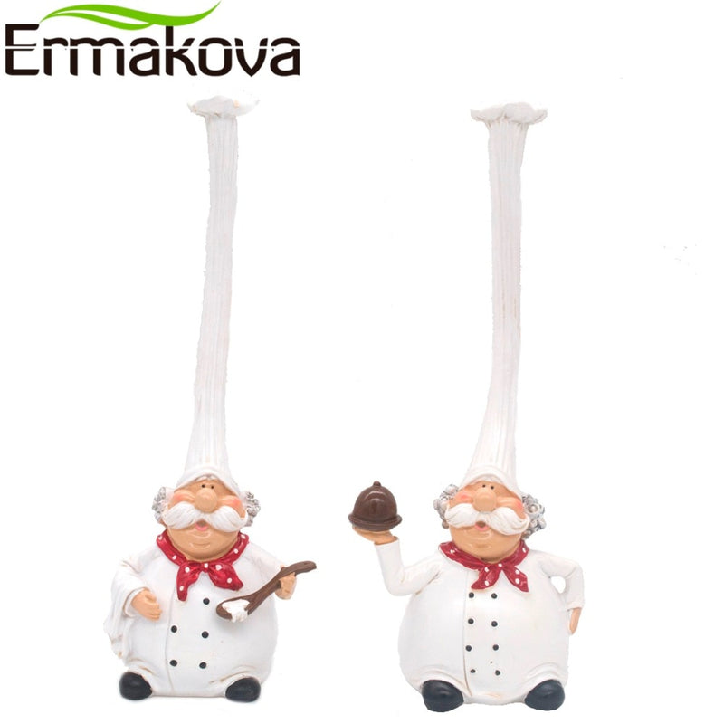 ERMAKOVA 2 Pcs/Set Resin Chef Figurine Cake Bakery Chef Cook Statue Cooking Chef Figurine Home Kitchen Restaurant Bar Cafe Decor