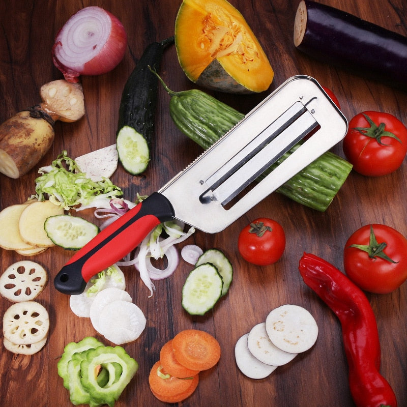 SHUOJI Vegetable Slicer Double 2 Slice Blade Slicing Knife Fish Scale Cleaner Knives Cabbage Cucumber Carrot Onion Slicer Peeler