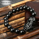 Riqueza y buena suerte chino Fengshui Pixiu pulsera Unisex pulsera hombres mujeres pulseras obsidiana cuentas pulsera joyería regalo