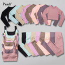 Seamless Yoga Suit Sports Set Gym Clothes Fitness Women Long Sleeve Crop Top High Waist Leggings Ribbed Workout Set Tracksuits