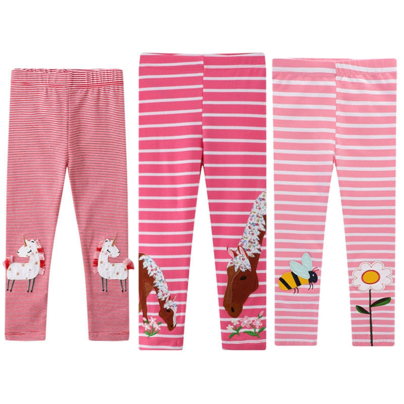 Girls Leggings Stripes Unicorn Pants Kids Cotton Skinny Pants Cartoon Animals Butterfly Print Children Trousers