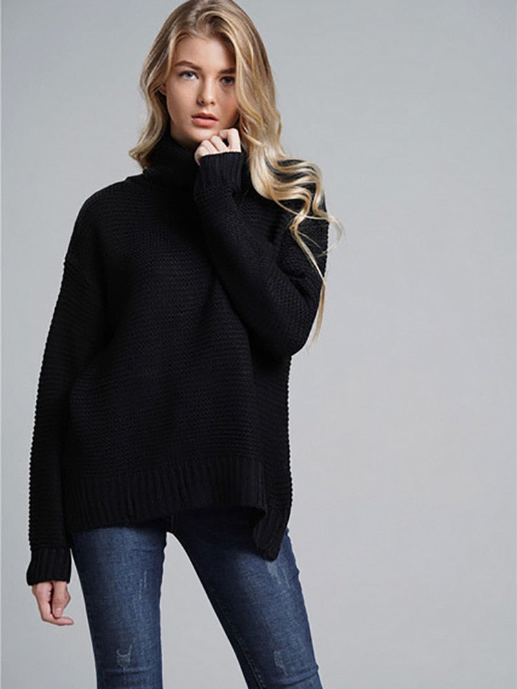 Fitshinling Fashion Woman Winter Sweater Knitwear Hot Sale 6 Colors Solid Women's Turtleneck Sweaters And Pullovers Jumper Sale