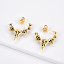 Andywen 100% 925 Sterling Silber Schwarz Emaille Schwarz Zirkon Lange Spike Creolen Piercing Ohrringe Anhänger Damen Luxus CZ Schmuck