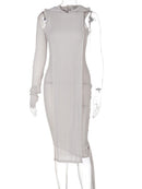 Simenual One Sleeve Knit Asymmetric Midi Dresses Skinny Ribbed Hooded Streetwear Baddie Clothes Fall Spring Clubwear Tight Dress