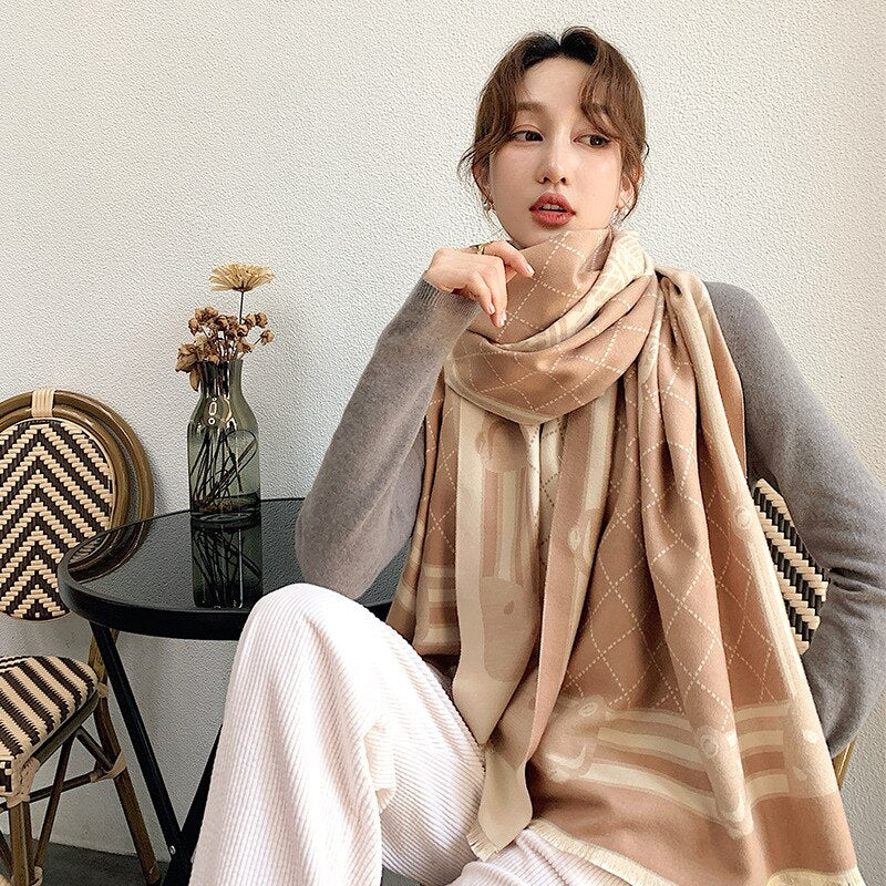 Cashmere Women Winter Scarf Pashmina Shawls Thick Luxury Print Scarves Brand Warm Lady Blanked Wraps Double Side