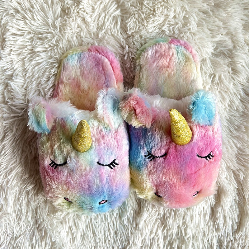 Cute Cartoon Alpaca House Women Fur Slippers Winter Warm Plush Parent-Child Floor Slides Indoor Bedroom Girls Fluffy Slippes