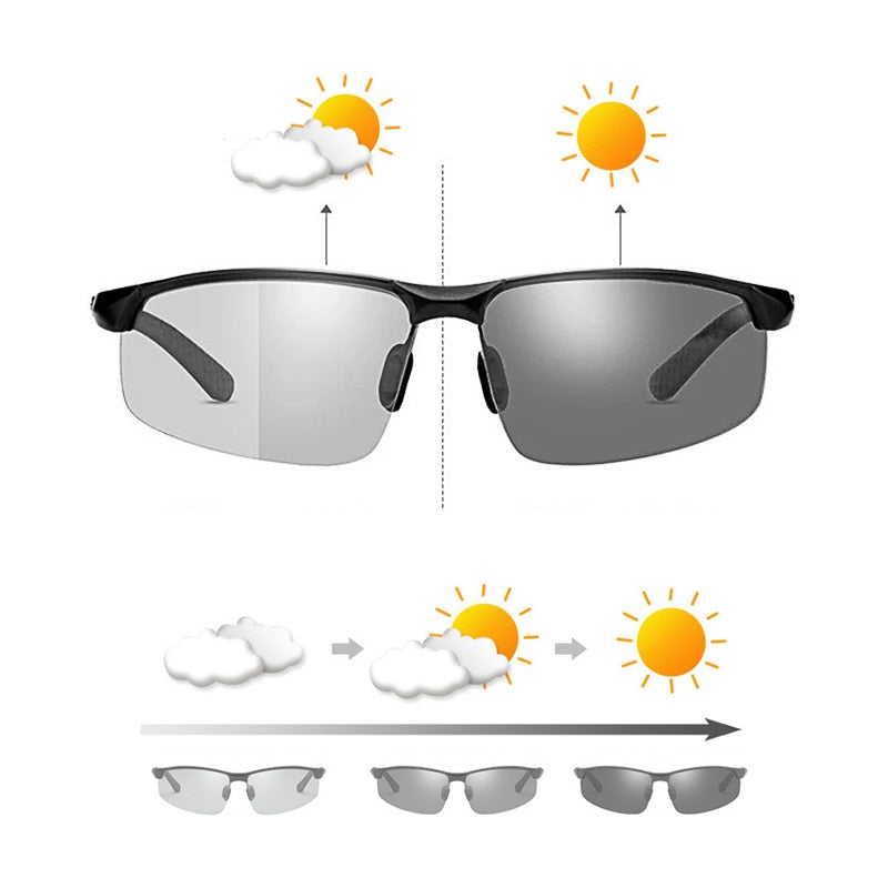 Gafas de sol fotocromáticas AOWEAR para hombre, Gafas polarizadas para conducir de día y noche, Gafas de camaleón sin montura de aluminio de alta calidad