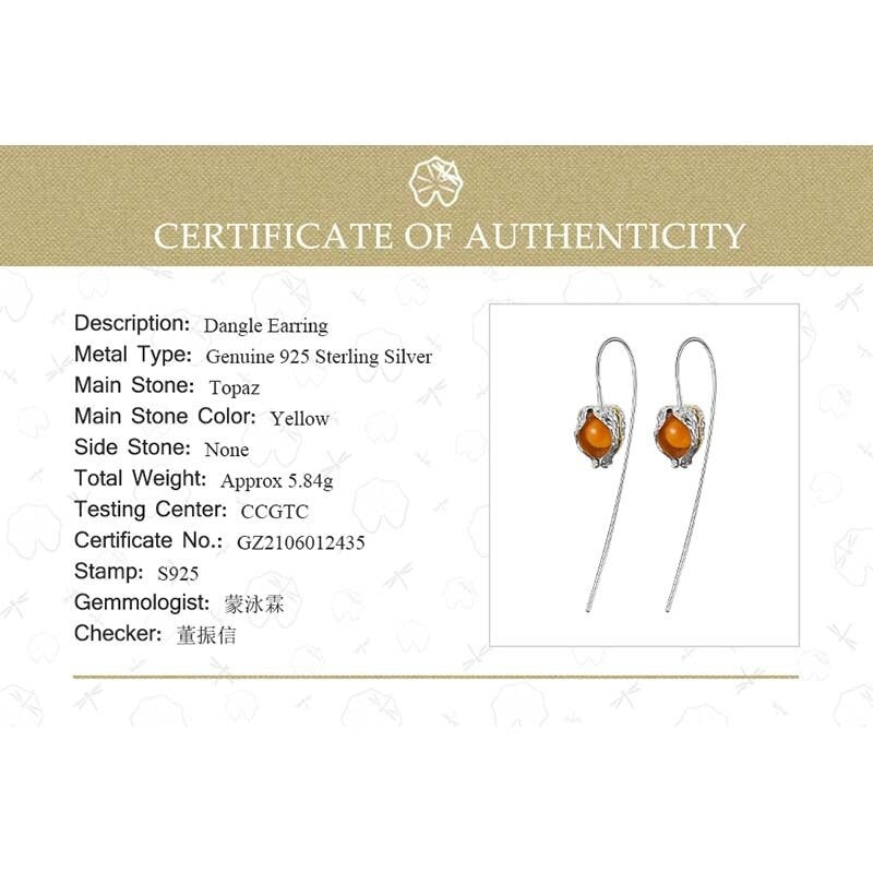 Lotus Fun Real 925 Sterling Silver Earrings Natural Stone Fine Jewelry Design Physalis Fruits Dangle Earrings for Women Brincos