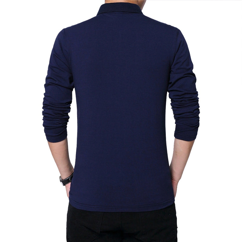 TFETTERS Otoño Moda para hombre Diseño de cuello con cremallera Camiseta para hombre Camiseta de algodón de manga larga Camiseta de negocios de color sólido Camiseta para hombre