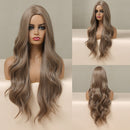 LOUIS FERRE Ombre negro marrón Cosplay pelucas sintéticas parte media larga peluca de pelo natural ondulado para mujer negra Afro resistente al calor