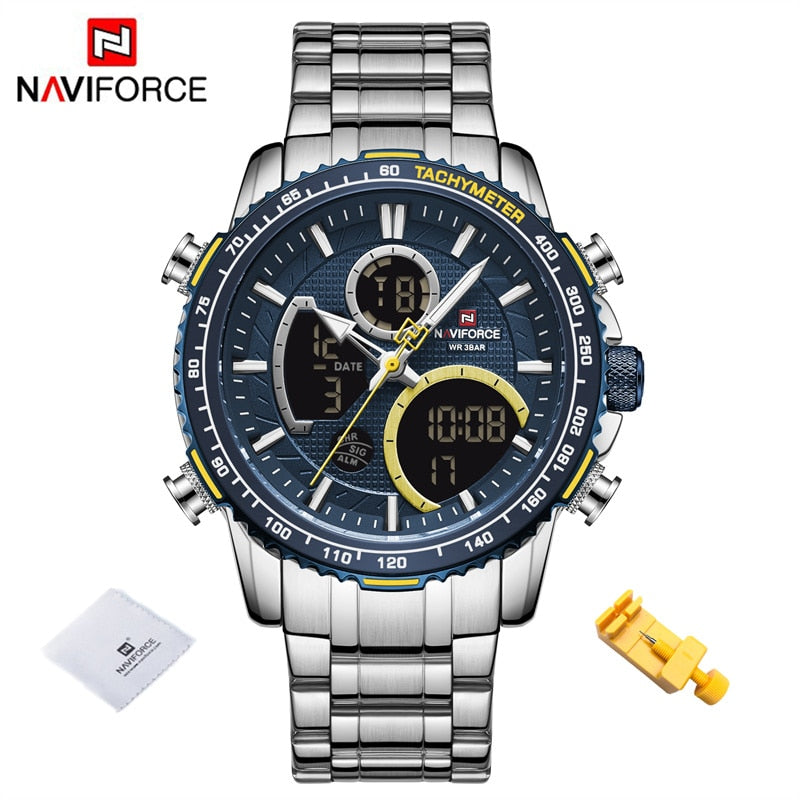 NAVIFORCE Fashion Men Watch Luxury Brand Sport Watch For Men Chronograph Quartz Wristwatch Military Waterproof Steel Band Clock