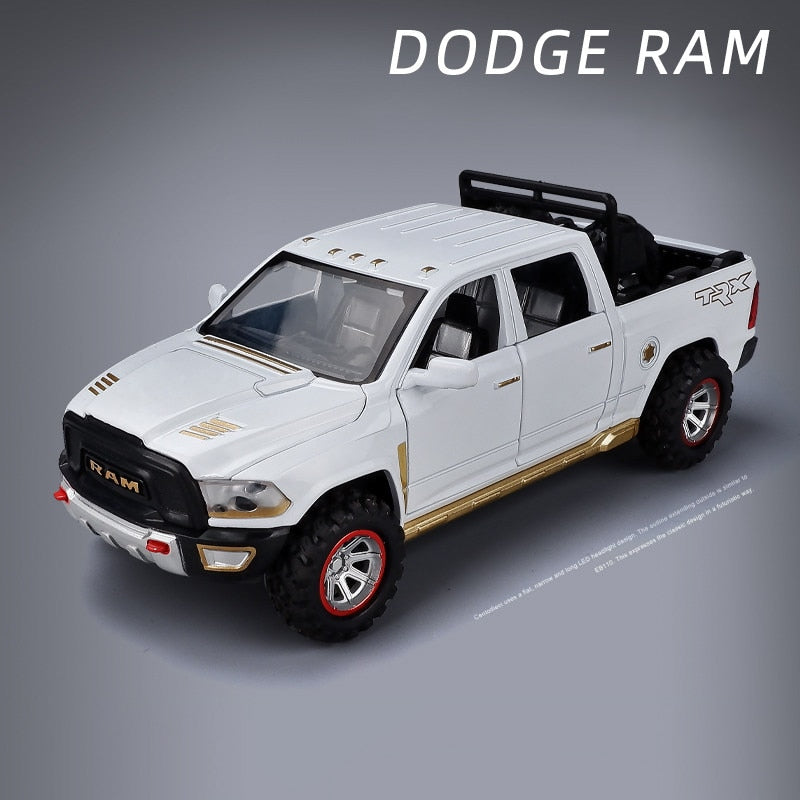 1:32 modelo de coche de aleación de simulación nuevo Dodge Ram TRX Pickup modelo de coche de Metal sonido y luz tirar hacia atrás niños juguete coche regalos