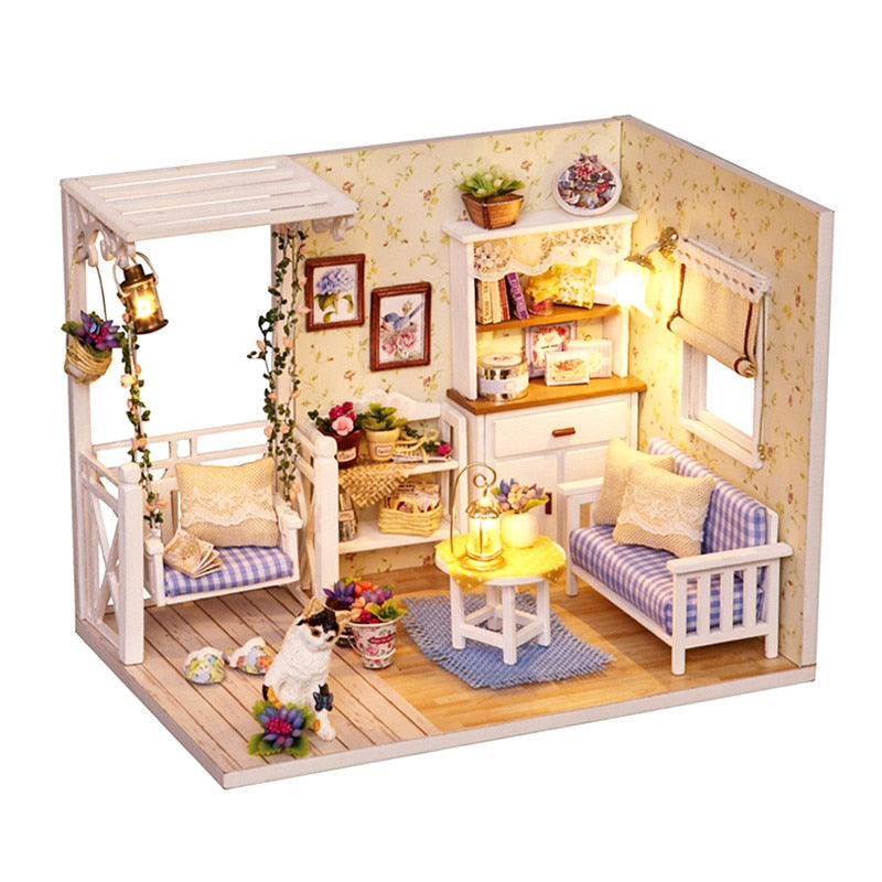 Doll House Furniture Diy Miniature 3D Wooden Miniaturas Dollhouse Toys for Children Birthday Gifts Casa Kitten Diary H013