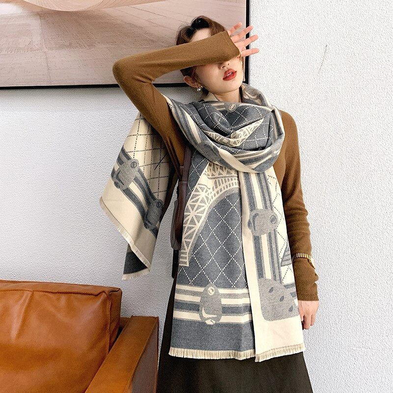 Cashmere Women Winter Scarf Pashmina Shawls Thick Luxury Print Scarves Brand Warm Lady Blanked Wraps Double Side