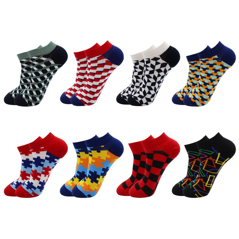 8 Pairs Funny Beer Casual Ankle Socks Fashion Colorful Harajuku Fashion Grid Cotton Women and Men Socks