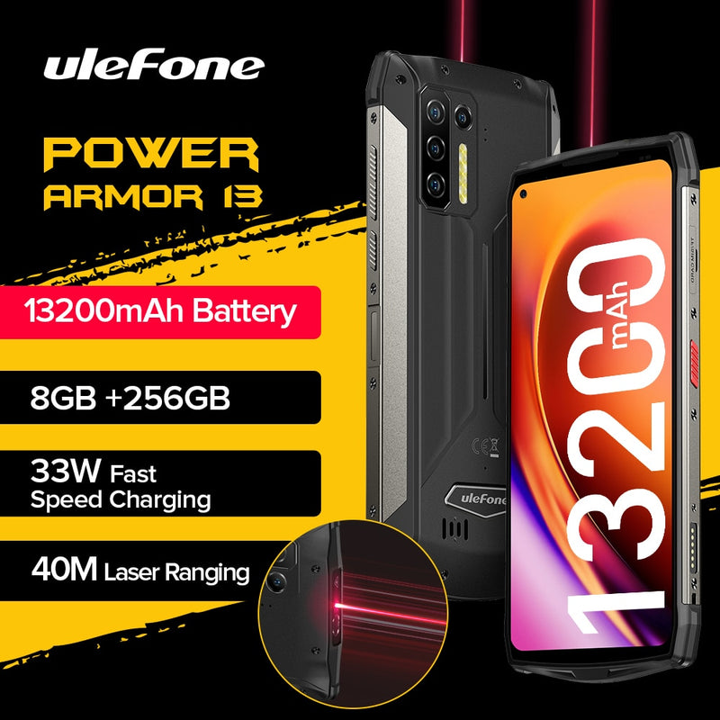 Ulefone Power Armor 13 13200mAh Rugged Phone 256GB Android 12 Waterproof Smartphone 6.81” 2.4G/5G WLAN Mobile Phones NFC Global