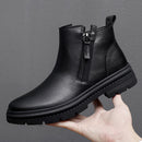 Botas Chelsea de invierno para hombre, zapatos de piel auténtica informales cálidos para hombre, botas de vestir de diseñador para hombre, calzado de negocios con cremallera hecho a mano