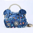 iPinee New Women Denim Bags Sweet Blue Pattern High Quality Handbags With Diamond Ladies Tote Bag Messenger Bags