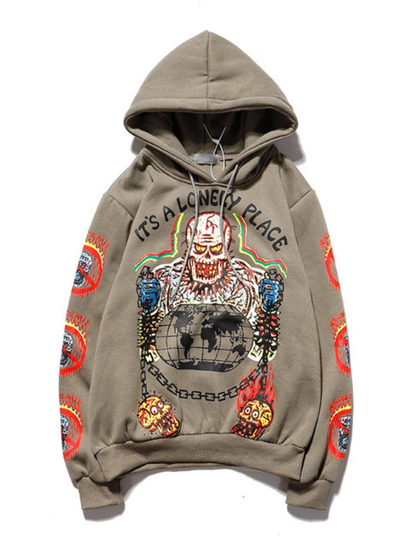 Kanye West Graffiti Letter Print Plus Velvet Sweatshirt Men And Women Harajuku Fleece Hoodie Hip Hop Stranger Things Hooded