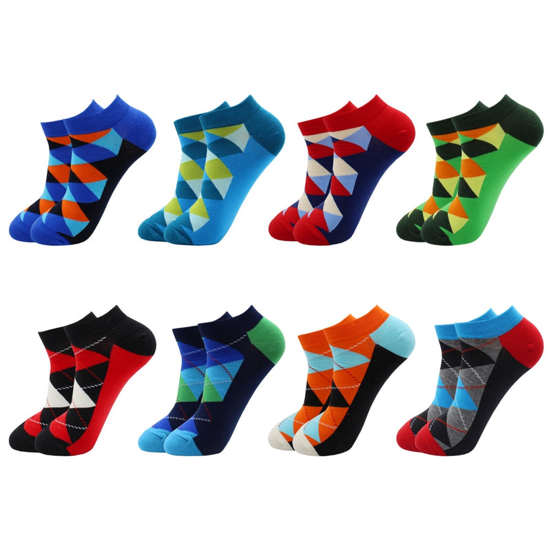 8 Pairs Funny Beer Casual Ankle Socks Fashion Colorful Harajuku Fashion Grid Cotton Women and Men Socks