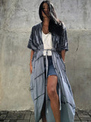 2022 Bikini Cover-ups Black Retro Striped Self Belted Women Summer Clothing Kimono Dress Beach Wear Swim Suit Cover Up Q1225