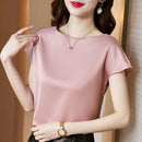 Office Lady Tops Summer Short Sleeve Blouses Satin Blouse Women Shirts Fashion Simple Solid Casual Loose Shirt Blusas 13377