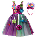 2022 New Fashion Baby Girl Candy Dress Kids Halloween Party Costume Colorful Ball Gown 2-12 Year Children Clothing